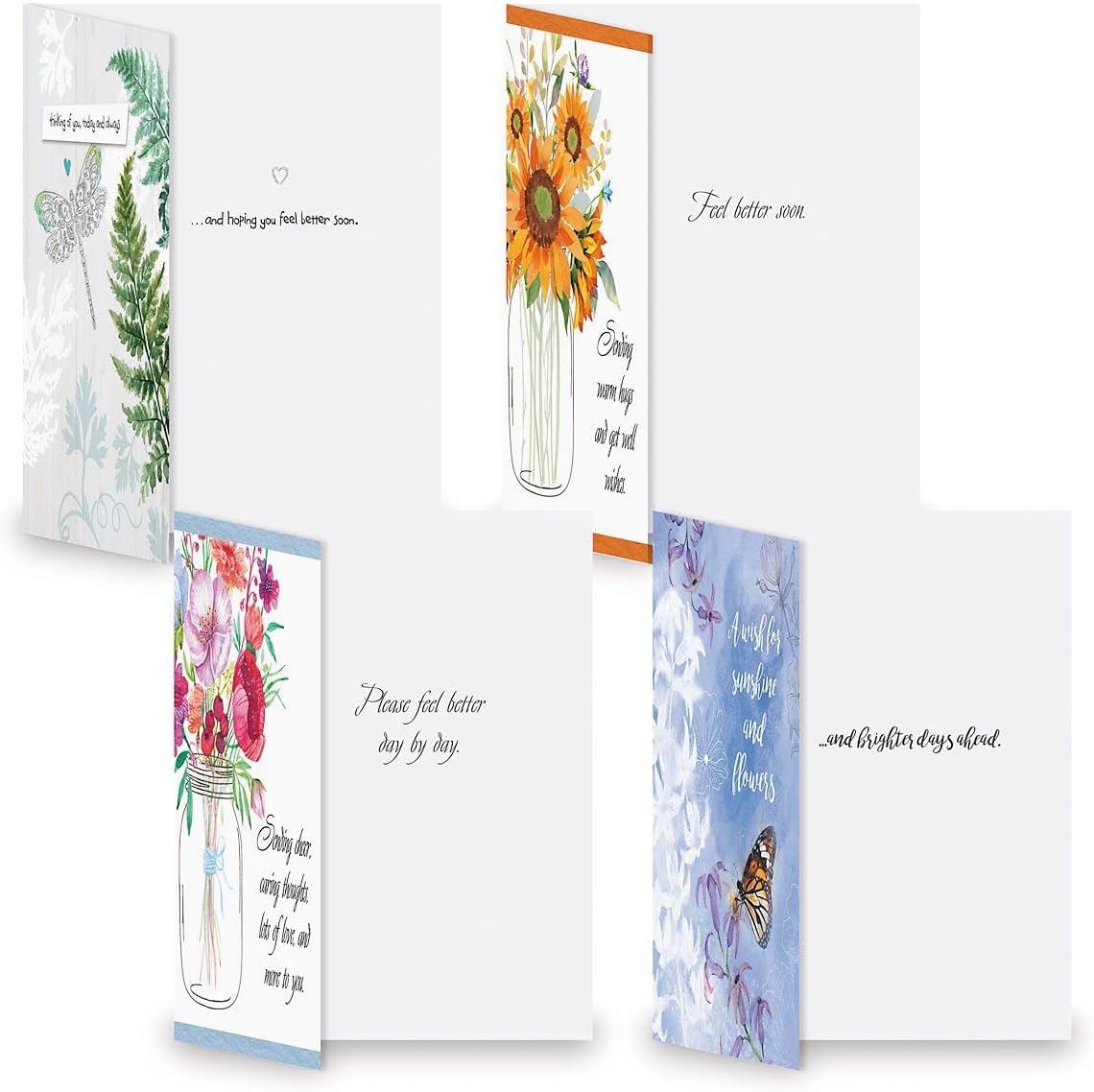 Current Caring Get Well Wishes Greeting Cards Value Pack - Set of 20, 10 Unique Designs, Large 5 x 7 Inch Cards, Sentiments Inside, Envelopes Included