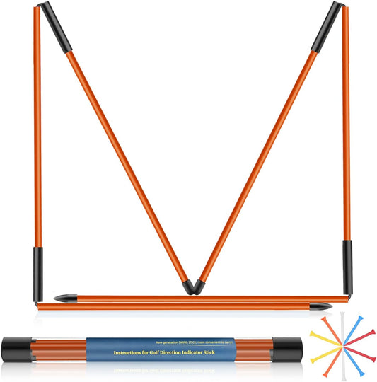 Golf Alignment Sticks 2 Pack, 48″Collapsible Practice Rods for Aiming/Putting, Golf Training Aid for Swing Trainer with Clear Tube Case, Foldable Training Rods with 10 Golf Tees
