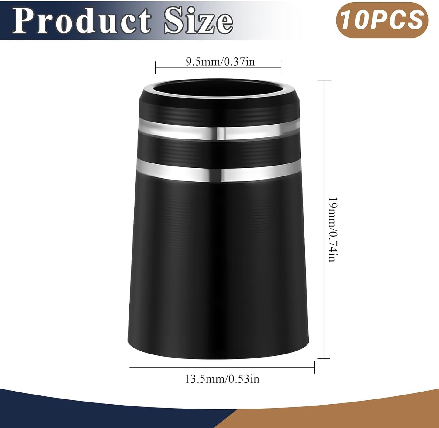 10 Pcs .370 Golf Iron Ferrules with Double Silver Ring Black Golf Ferrule for Taper Tip ID:0.370", OD:0.540", Length:0.750"