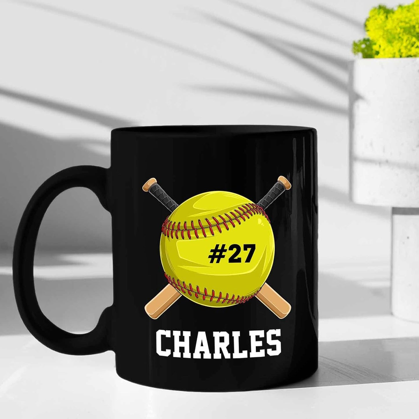Personalized Name Softball Coffee Mugs 11 Oz 15 Oz, Customized Softballs Black Ceramic Mug Gifts For Softball Lovers Team Coach Softball Lover, Softballs Players Coffee Cup, Softball Sport Travel Mug