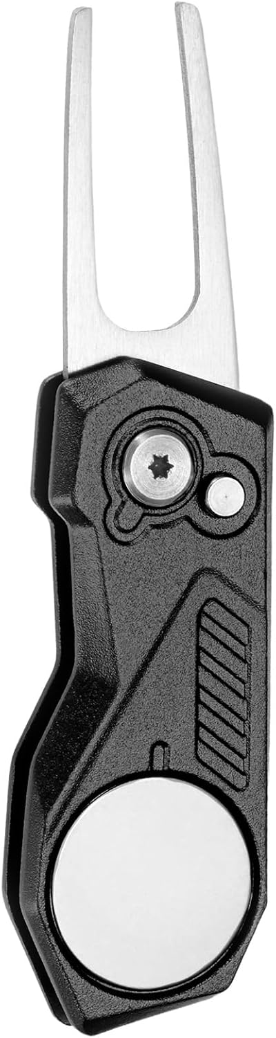 Golf Divot Repair Tool- Switch Foldable Divot Tool with Magnetic Ball Marker & Open Button Use for Golf Accessories