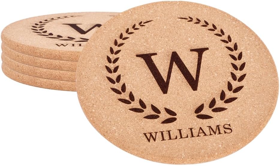Personalized Cork Trivets, Custom Engraved Absorbent Trivets for Hot Dishes, Pots, Pans, Baking Sheets, Hot Plates for Table (W)