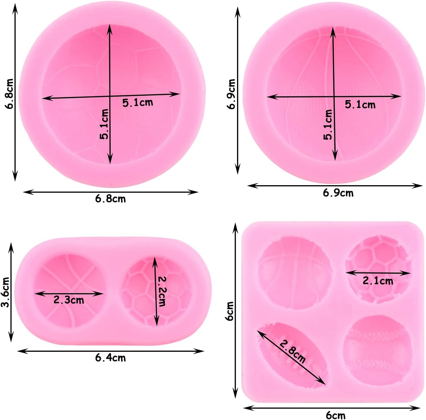 Zixiang Football Basketball Baseball Rugby Silicone Molds Ball Cake Fondant Molds For Cake Decorating Cupcake Topper Polymer Clay Candy Chocolate Gum Paste Set Of 4