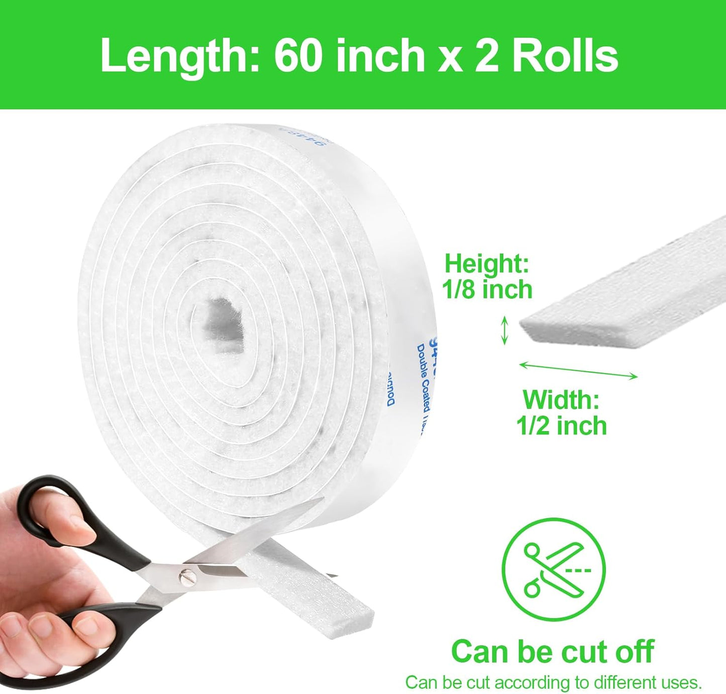 Felt Strips with Adhesive Backing, Felt Tape with Adhesive Backing, Felt Furniture Strips 2 Pack Roll 1/2"x 60" White, Felt Strips for Furniture