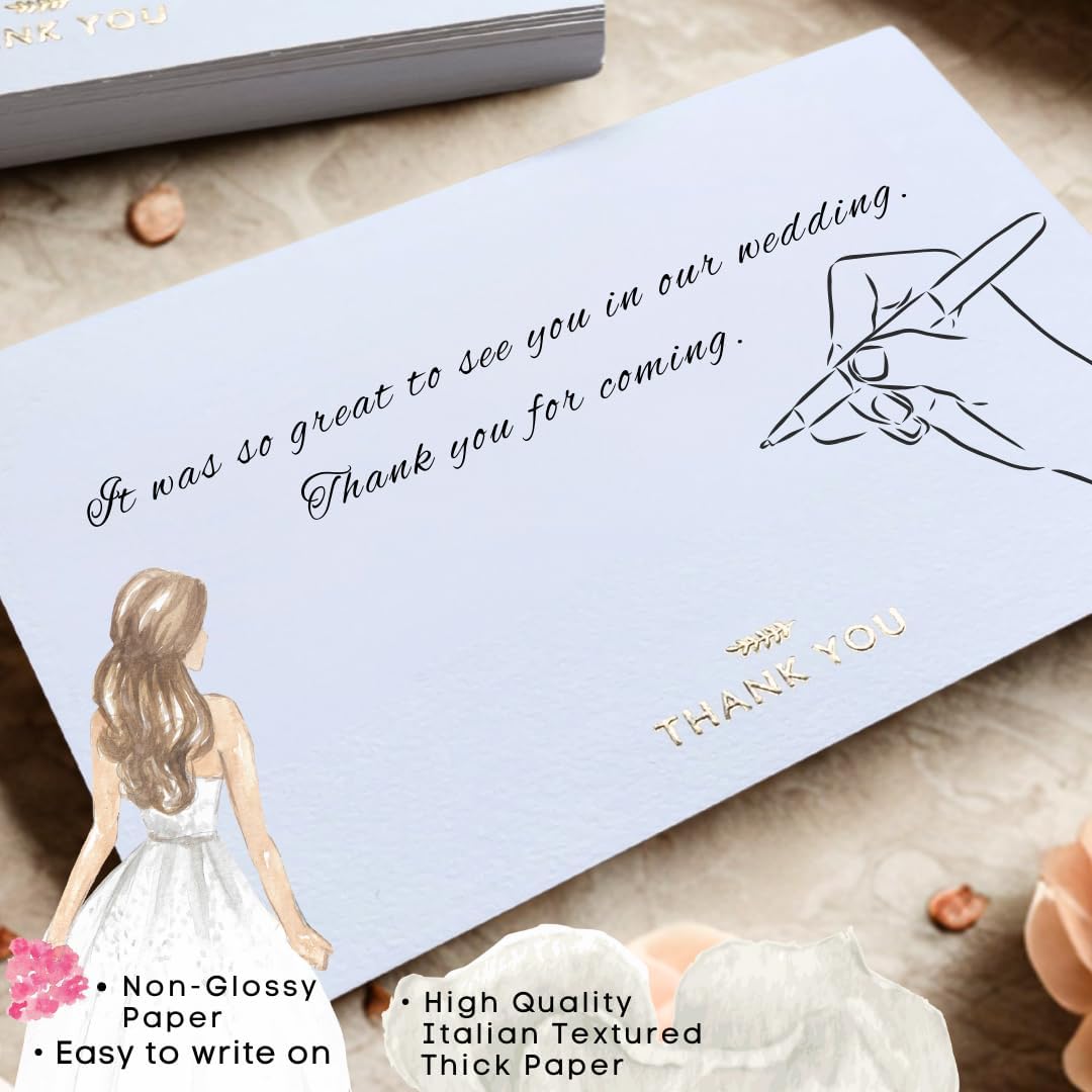 RUN2PRINT (36 Pack) Thank You Cards With Envelopes & Gift of 36 Foiled Stickers - Elegant Embossed Gold Foil Pressed Blank Notes Wedding All Occasion Cards (White)