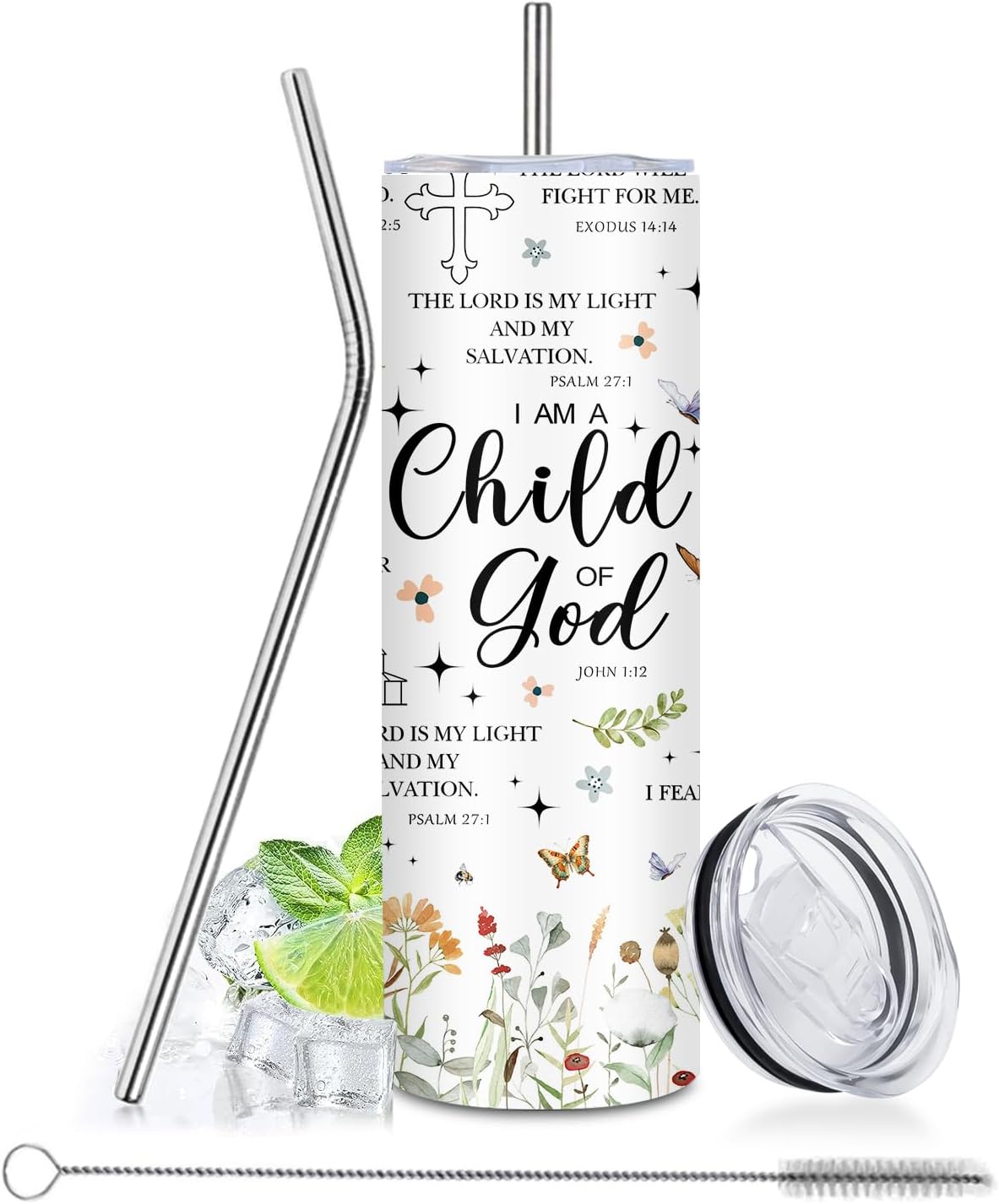 Christian Gifts - 20oz Child of God Insulated Stainless Steel Travel Water Tumbler with Straw Lid, Leakproof, for Girl, Sister, Friends - Inspirational Baptism Confirmation Catholic Birthday Gifts Cup
