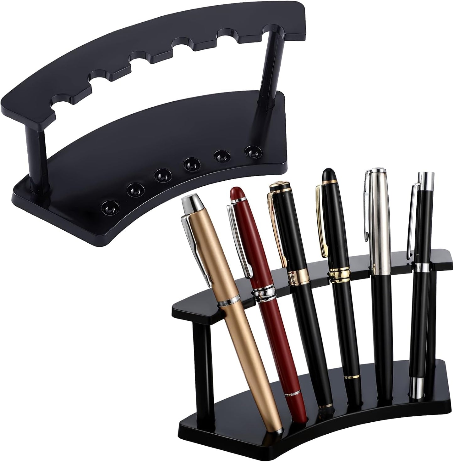 Tinlade 2 Pieces Plastic Pen Holder Stand Display Rack 6-Slot Pen Makeup Brush Rack Organizer Eyebrow Stand for School Office Home Store(Black)