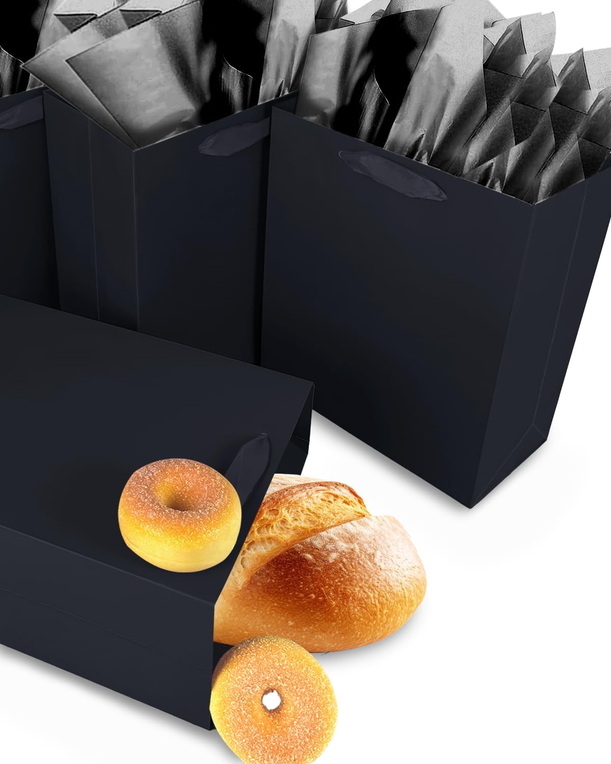 Gcardist Deep Black Gift Bags with Tissue Paper for Wedding, Birthday, Party Supplies-7.9"x4.3"x9.6" Medium Size Cardboard Gift Bags（5pcs Bags +10pcs Tissue Paper ）