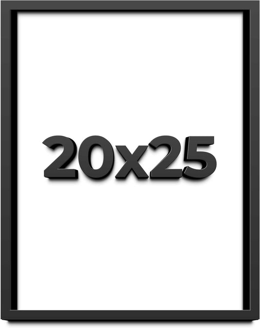 20x25 Shadow Box Black Solid Wood Display Frame with White Acid-Free Backing UV Acrylic & Hanging Hardware - with 3/4" Usable Depth