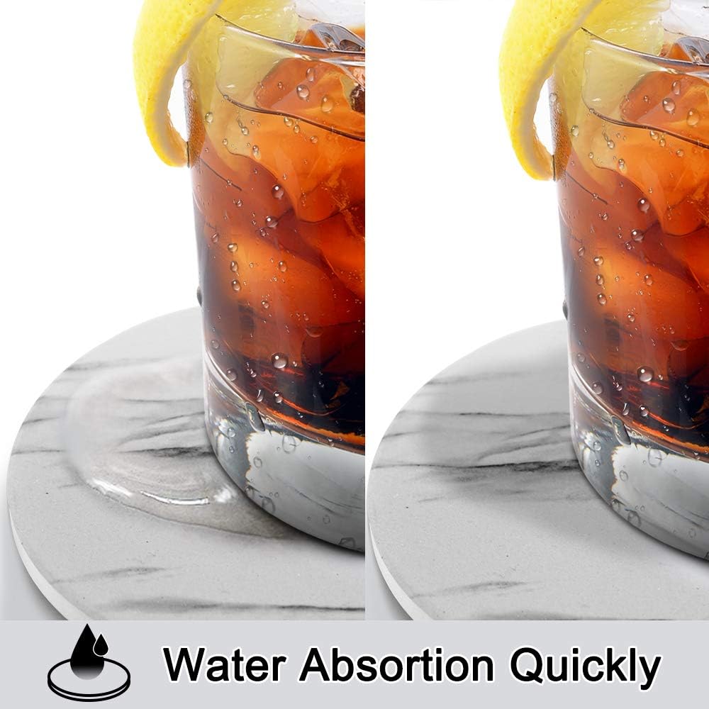 EAGMAK Set of 8 Coasters for Drinks, Absorbent Marble Style Ceramic Drink Coaster with Holder for Coffee Wooden Table Home Decor(Grey)