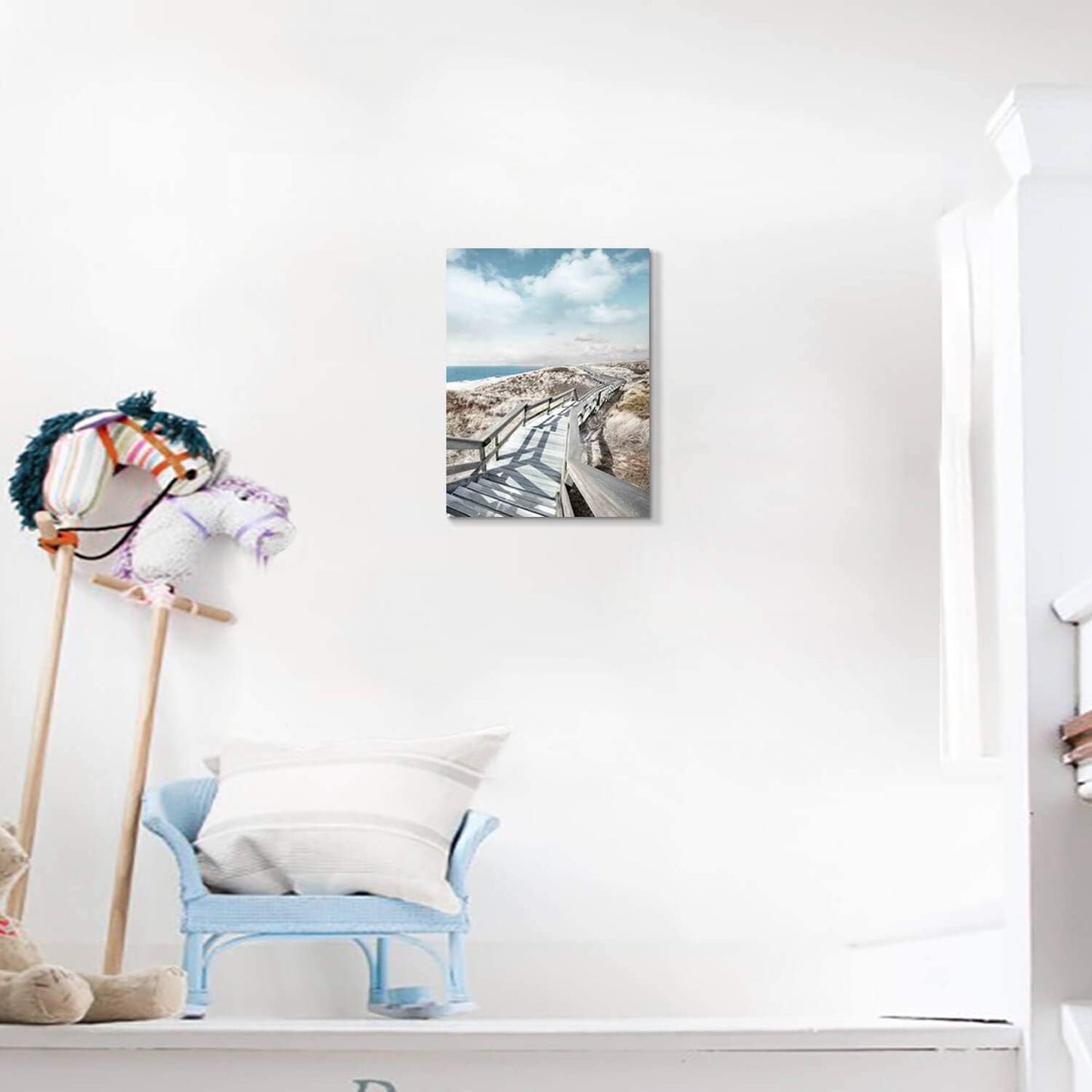 Beach Pier Canvas Wall Art: Boardwalk Stair Picture Graphic Art Painting for Wall Decor(12''x16'')