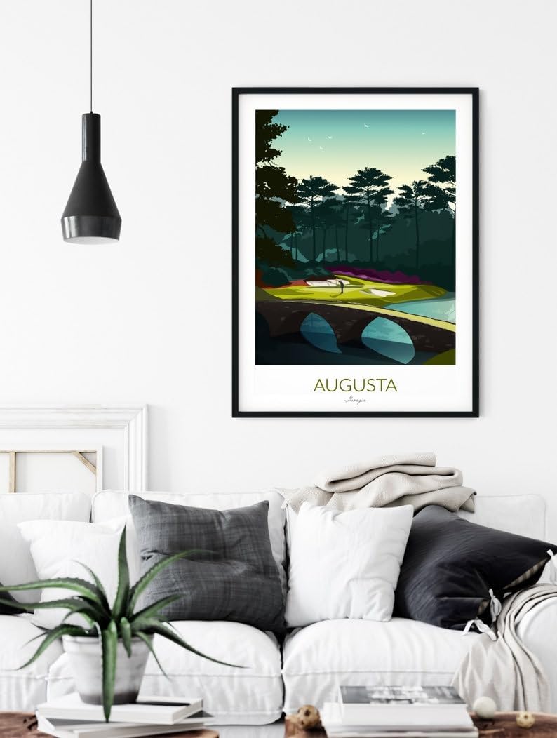 Nationcog Augusta Golf Print - The Masters; Golden Bell 12th Hole; Scenic Golf Course Wall Art; Vintage Augusta Golf Print; Augusta Georgia Landscape Poster (Unframed) (24x36)
