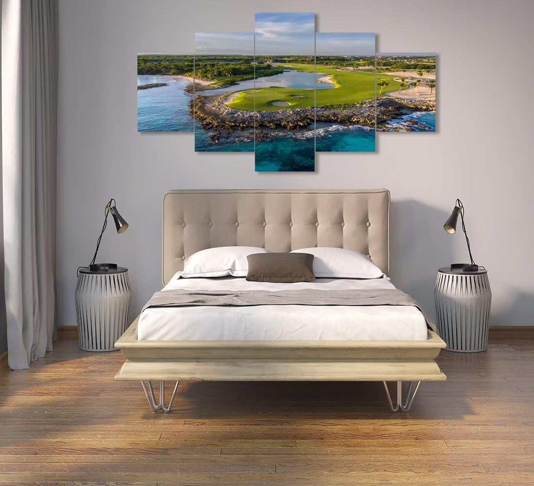 chenchenArt Punta Espada Golf Club Wall Art for Living Room Bedroom Bathroom Home Decorations Golf Course Pictures Posters Canvas Prints Modern Artwork Framed Ready to Hang(50''W x 24''H)