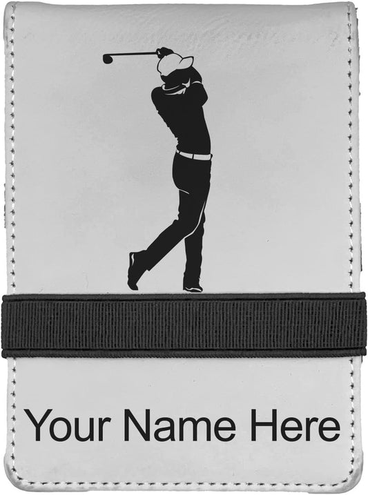 LaserGram Mini Padfolio with Notepad and Pen, Golfer Golfing, Personalized Engraving Included (White)