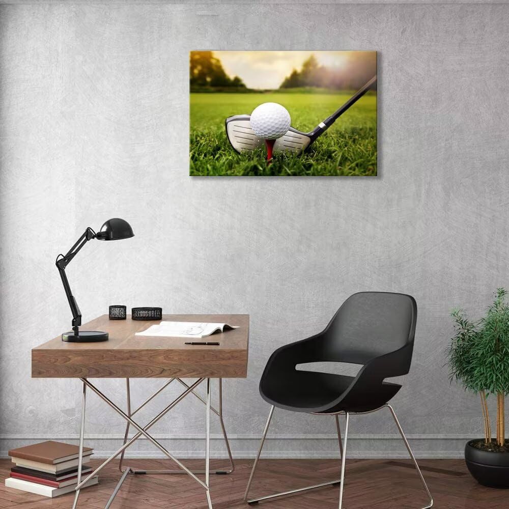 Golf Canvas Wall Art for Gym Room Golf Posters Golf Course Wall Decor for Living Room Bedroom Home Decorations Wall Decor Framed Artwork Ready to Hang(12''H x 16''W)