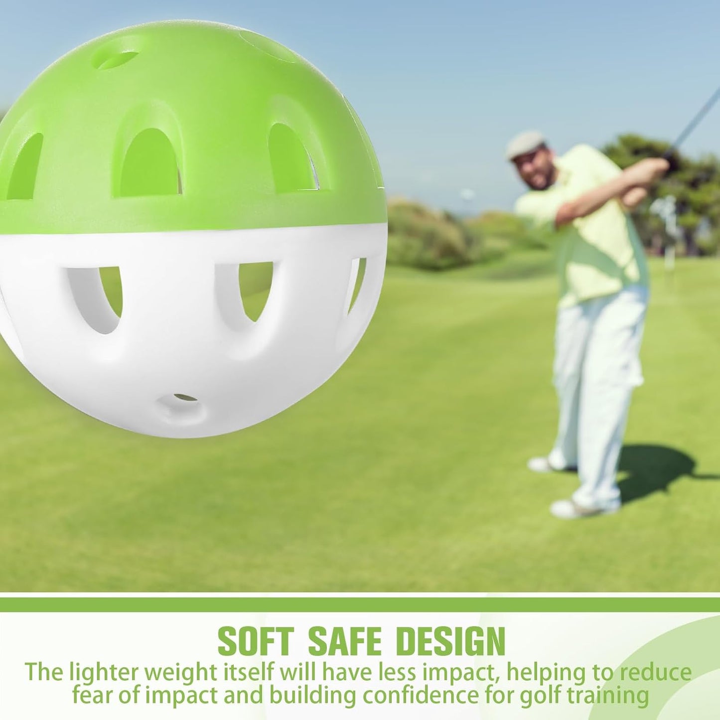 Junkin 50 Pack Practice Golf Balls Limited Flight Plastic Impact Golf Balls 1.65 Inch Hollow Soft Training Resistant EVA Foam Realistic Feel for Indoor Outdoor Swing Training