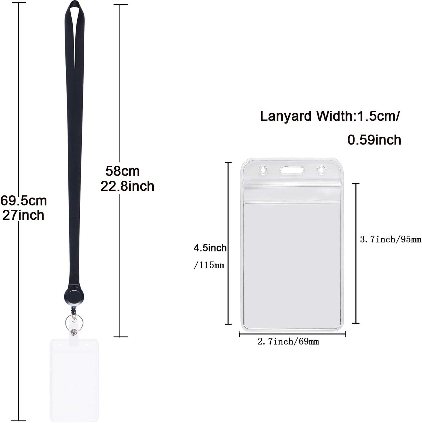 YOUOWO Lanyards Black with Retractable Badge Reel and Vertical ID Badge Holder,Punched Zipper Waterproof (4 Pack Black with Badge Reel Badge Holder)