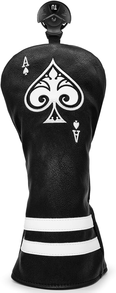 Black Golf Ace of Spade Golf Club Cover for Golf Clubs - Hybrid Headcover Golf Driver Headcover 3 Wood Head Cover (Rotatable 2 3 4 5 6 Ut Head Cover) Putter Headcover