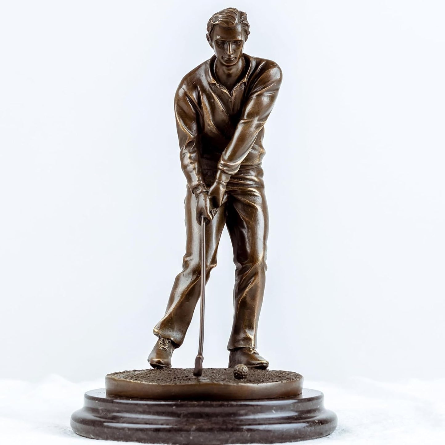 9.1'' Bronze Golf Putting Statue, Handcrafted Golfer Figurine Sculpture with Marble Base, Classic Sports Art Collectible for Home Office Decor and Golf Enthusiasts Gift
