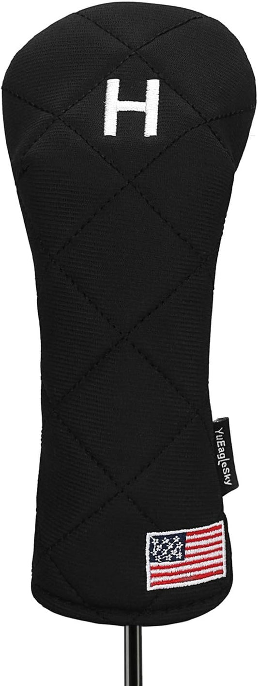 Golf Head Covers Driver Fairway #3#5 Hybrid USA Flag for Club Men Women, (Black or White)