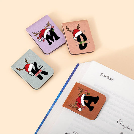 CALLIE Personalized Magnetic Bookmark Clip – Custom Name Reading Gifts for Book Lovers, Birthday Teacher's Day Christmas for Bookworm Gifts (Santa Hat Reindeer)