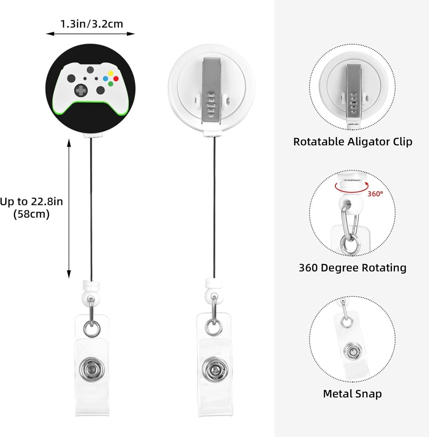 Video Games Badge Reels Retractable Badge Holder with Clip for Id Name Tag Office Worker Student Teacher Nurse Doctor