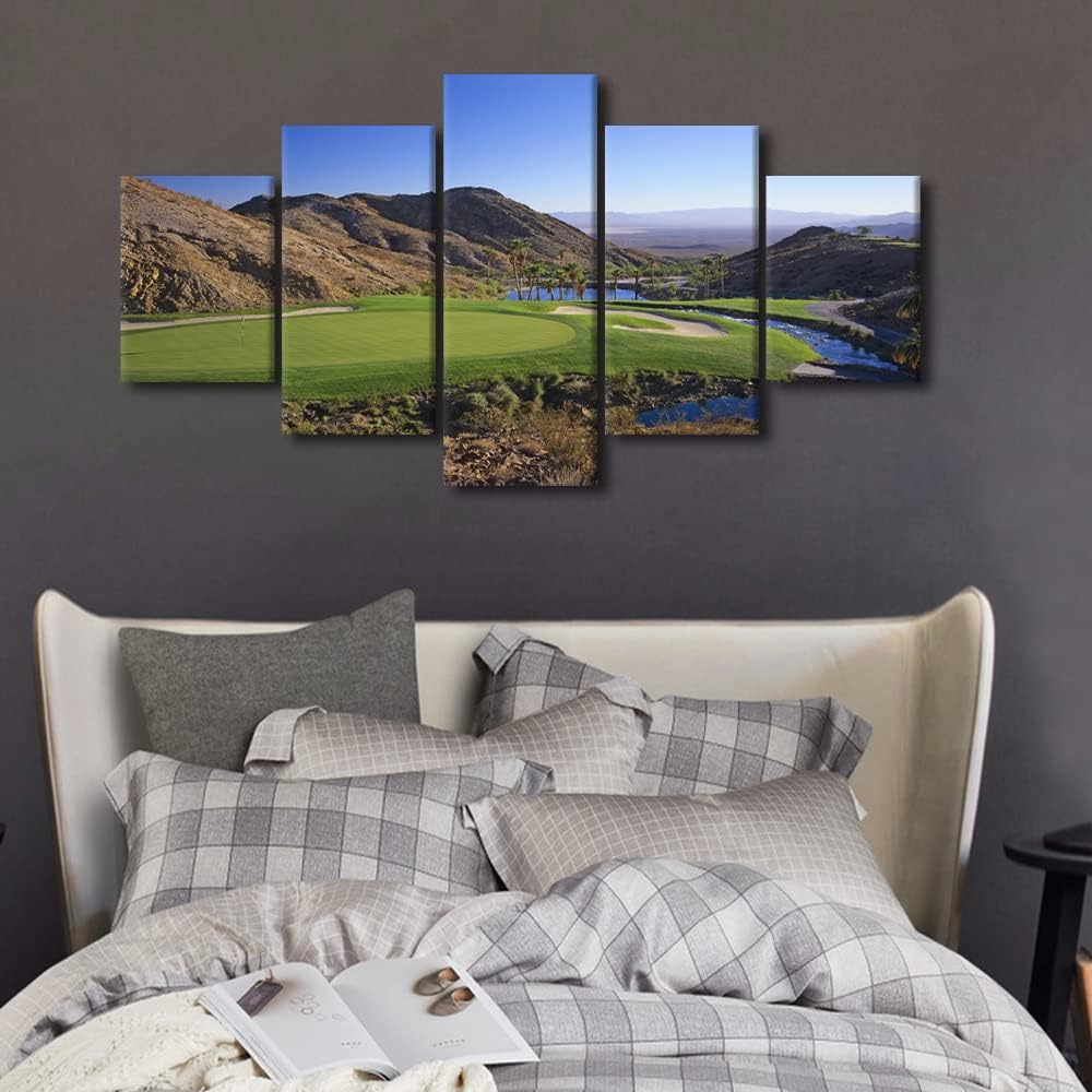 5 Pieces Golf Course Poster Wall Art Cascata Golf Course Las Vegas, Nevada, United States Canvas Print Home Decor Pictures for Living Room Bedroom Bathroom Painting Framed Ready to Hang - 60"W x 32"H