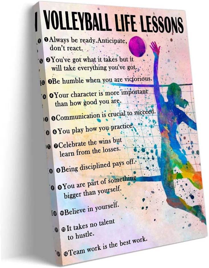 Strofupp Volleyball Poster Sport Quotes Wall Art Motivational Picture Prints Vintage Volleyball Wall Art Watercolor Painting Poster 08x12 inches
