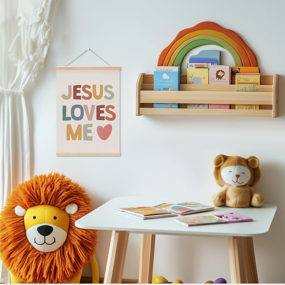 Christian Decor Boho Poster Hanger, Jesus Religious Wall Decor, Christian Gifts Bible Verse Spiritual Gifts Wall Art Wall Hanging Banner Farmhouse Church Apartment Bedroom Kitchen Decor