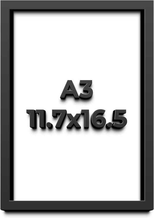 A3 11.7x16.5 Shadow Box Black Solid Wood Display Frame with White Acid-Free Backing UV Acrylic & Hanging Hardware - with 3/4" Usable Depth