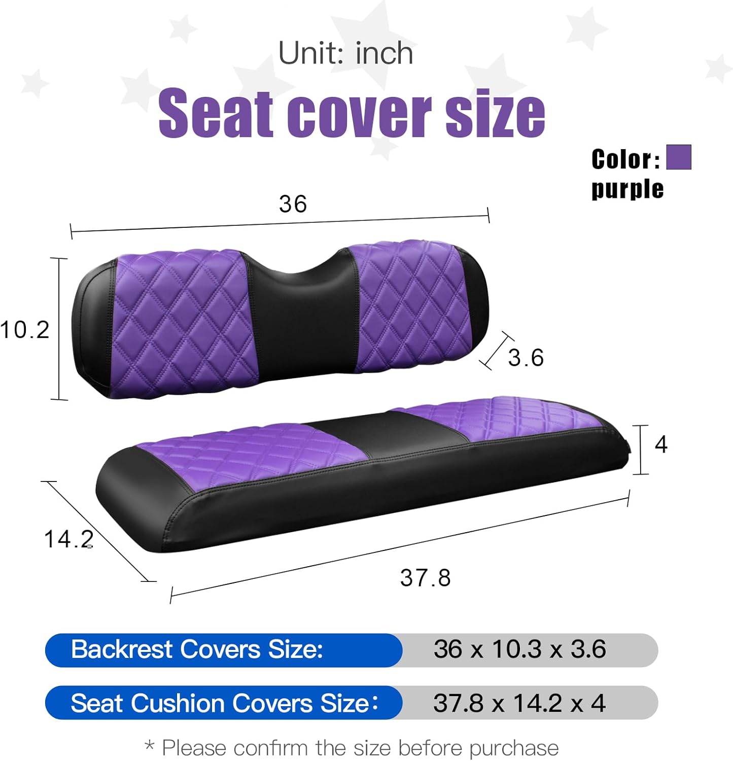 NOKINS Golf Cart Seat Covers Fit Club Car Precedent/DS/EZGO RXV/TXT/Yamaha Drive Aftermarket Standard Rear Seat Cushion, No Stapler, Multiple Colors&Breathable (Purple&Black)