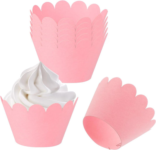 PATIKIL Cupcake Wrappers Paper, 50 Pack Baking Cups Standard Wave Decoration for Anniversary Birthday Weddings and Parties, Dark Pink