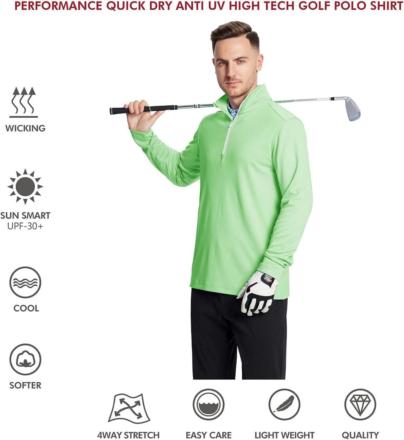 M MAELREG Quarter Zip Golf Pullover Men Dry Fit Long Sleeve Performance Wicking Mock Neck 1/4 Zip Pullover Mens Sweatshirt
