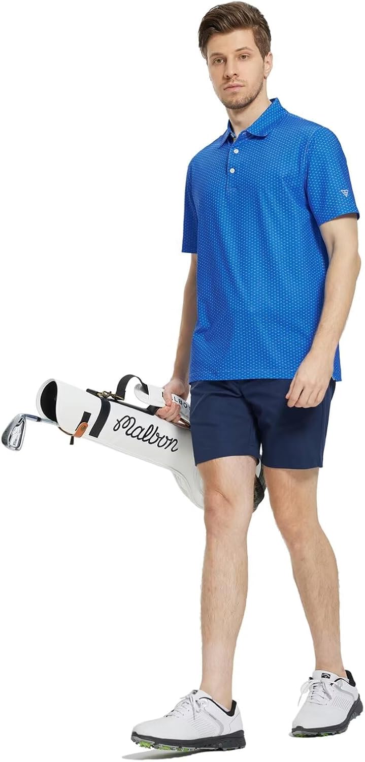 M MAELREG Mens Golf Shirt Short Sleeve Dry Fit Print Moisture Wicking Performance Patterns Collared Polo Shirt