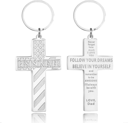 Football/Baseball/Soccer/Basketball Cross Keychains for Men First Communion Baptism Confirmation,Mens Gifts