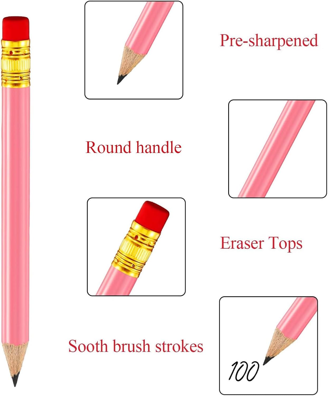 Outus 72 Pieces Golf Pencils Half Pencils with Eraser Mini Bulk Short #2 HB Pre Sharpened for Bridal Shower Wedding Office(Pink)