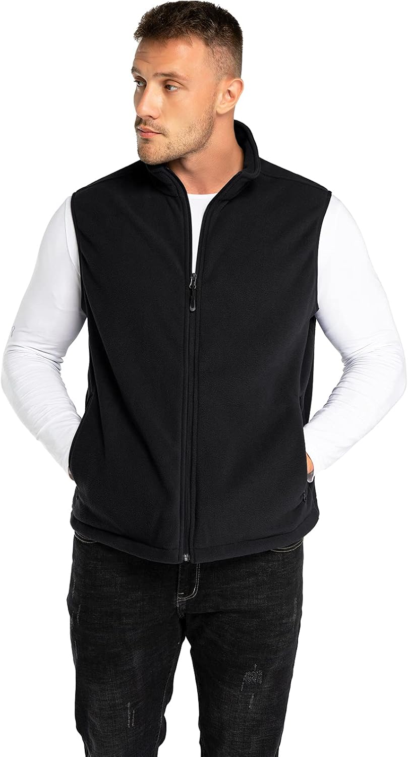 33,000ft Men's Fleece Vest, Lightweight Warm Zip Up Polar Vests Outerwear with Zipper Pockets, Sleeveless Jacket for Winter