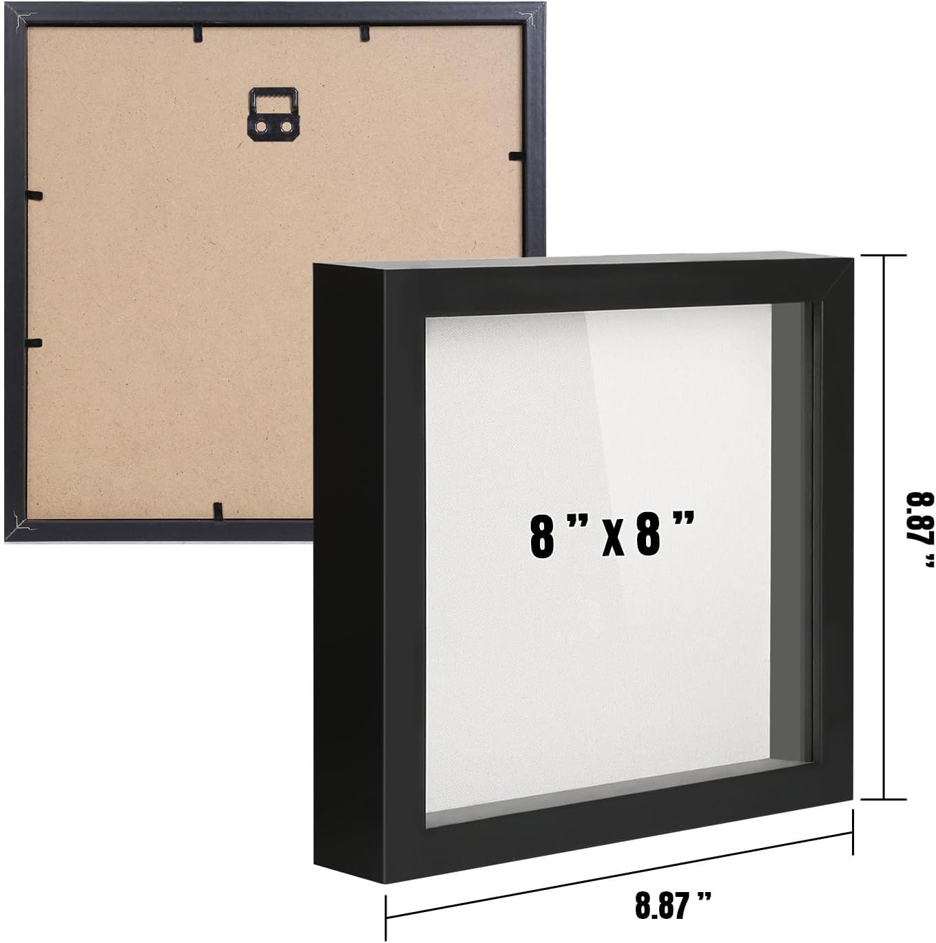 QDSSDECO 8"x8" Shadow Boxes Display Cases with Soft Linen Back Deep Wood Glass 3D Shadow Box Set for Wall and Tabletop, 3 Pack Black