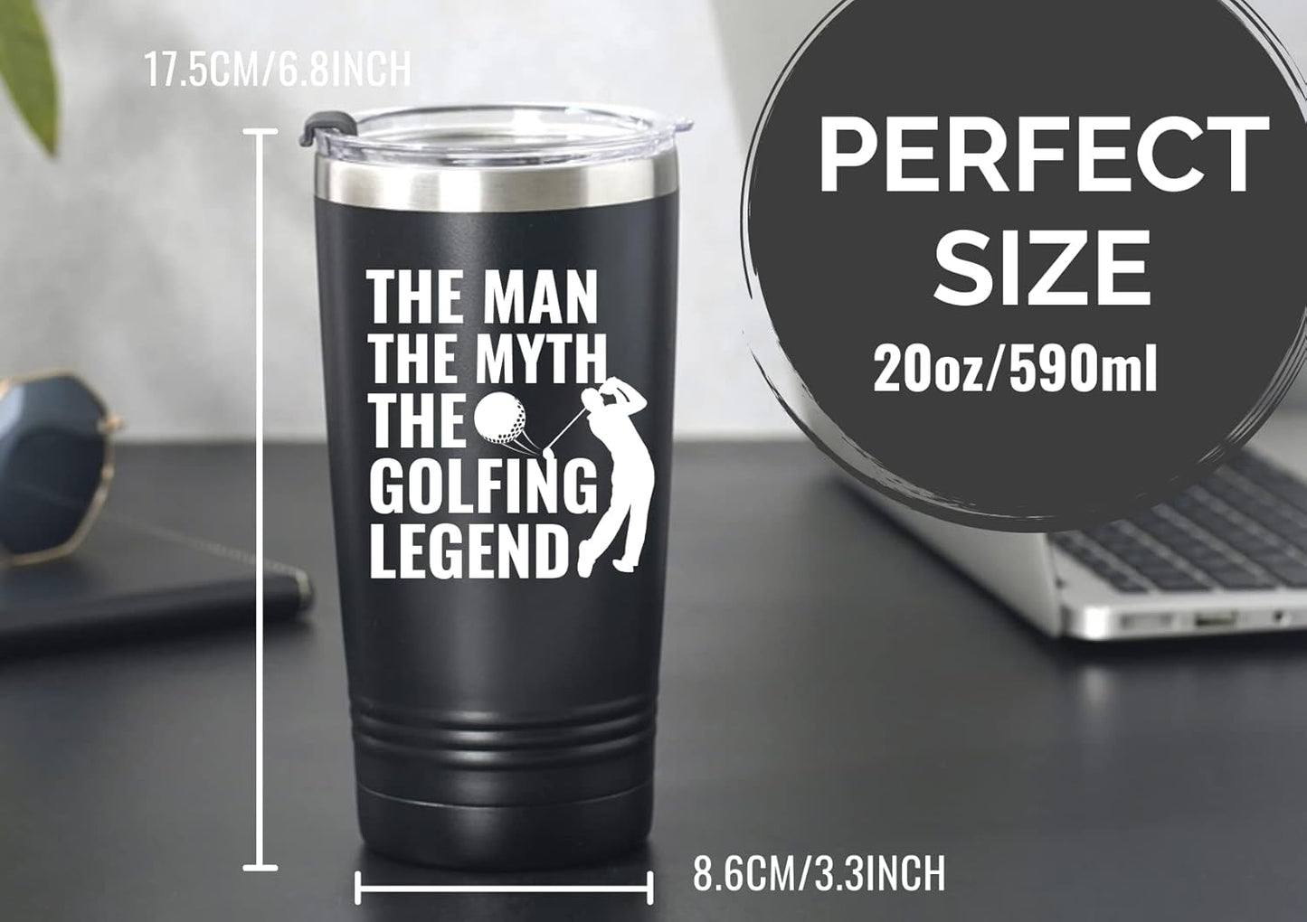 Onebttl Golf Gifts for Men, Funny Golf Gifts for Men 20oz Tumbler, Golf Dad Gifts, Fathers Day Golf Gifts, Birthday Gifts, Gifts for Golf Lovers - Black - The Man The Myth The Golfing Legend