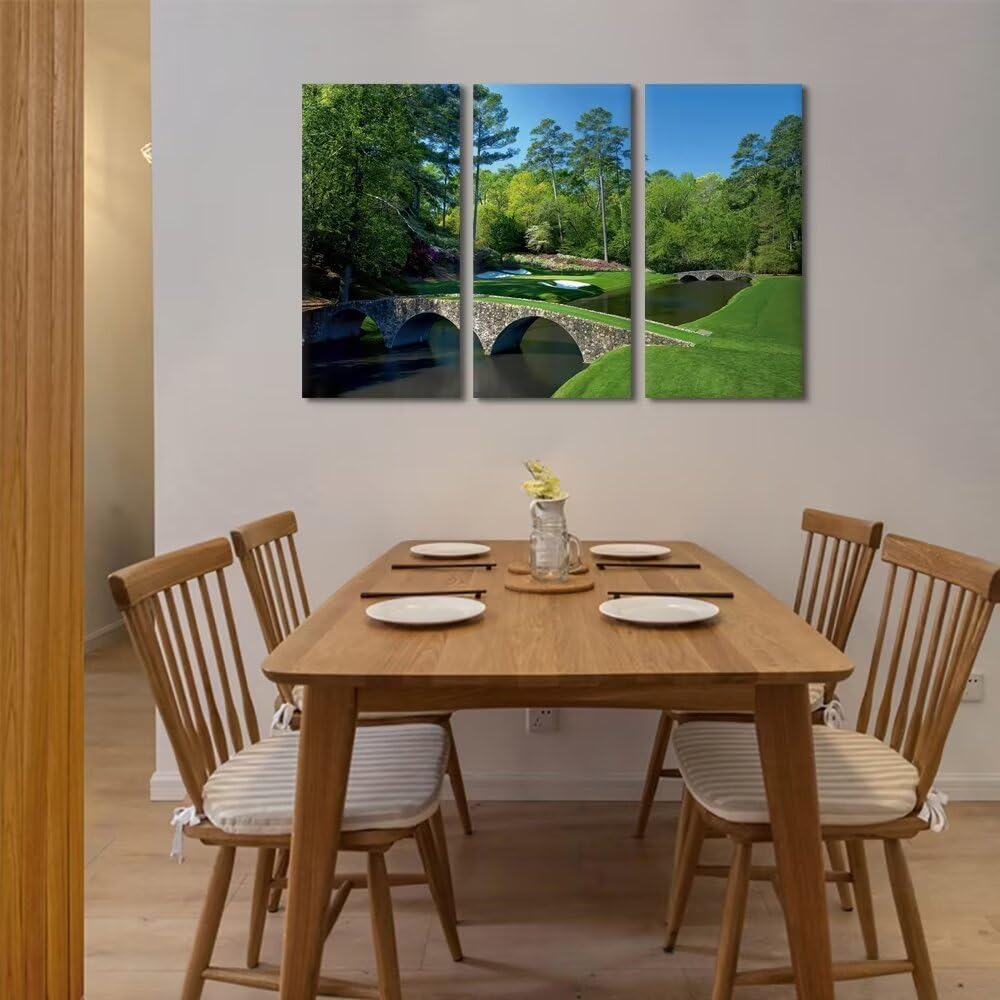 chenchenArt Golf Course Wall Art for Living Room Bedroom Home Decorations Augusta National Golf Course Pictures Posters Canvas Prints Modern Artwork Framed Ready to Hang(20''W x 40''H x3)
