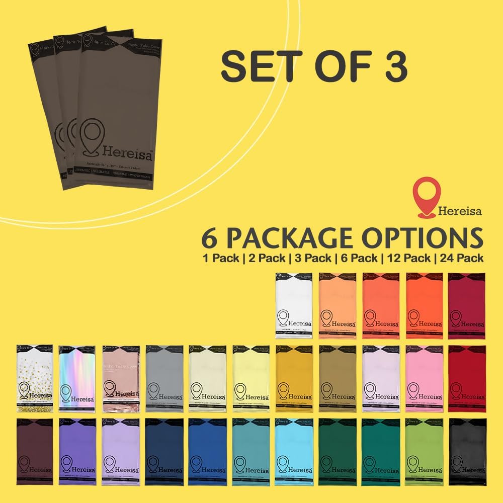 Brown Plastic Tablecloths 3 Pack 54 x 108 Inches Rectangular PEVA Table Covers for Parties, Birthdays, Weddings, BBQ, Picnic