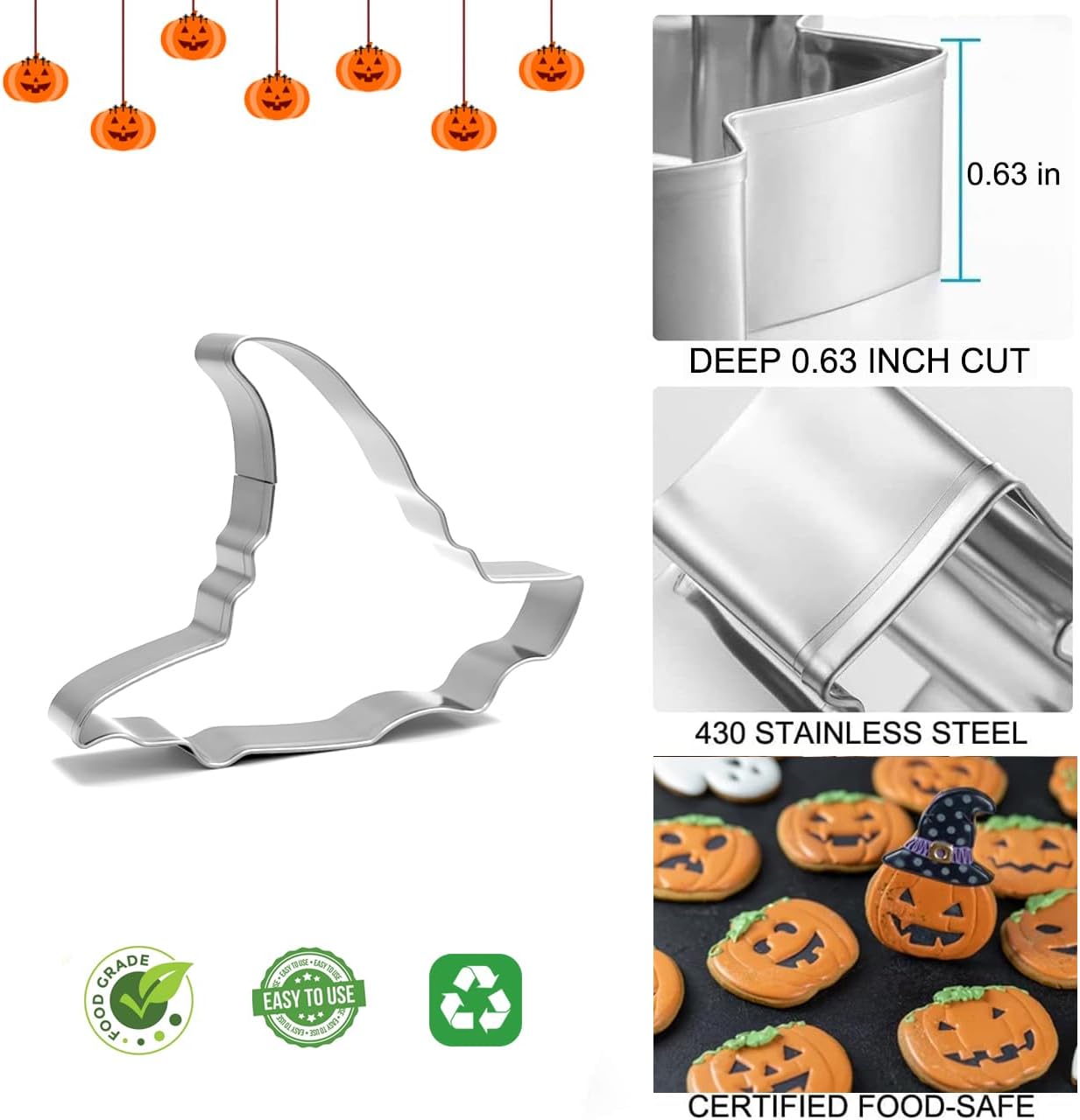 Halloween Cookie Cutters Set 10pcs - Ghost, Bat, Pumpkin, Witch Hat, Cat, Skull, Spider, Spider Web, Coffin, Tombstone Shapes, Stainless Steel Metal Biscuit Molds for Baking or Party Decorations