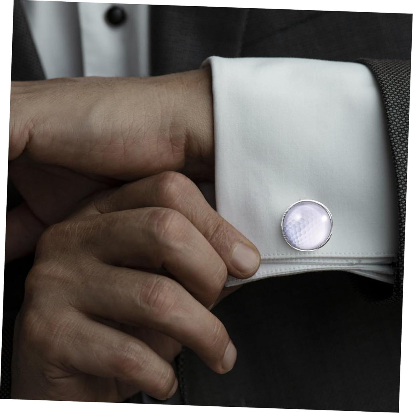 Silver Metal Golf Cufflinks for Men Shirt Accessories with Crystal Glass Gemstone Design Classic and Sturdy Fashion Buttons for Wedding Business and Formal Wear