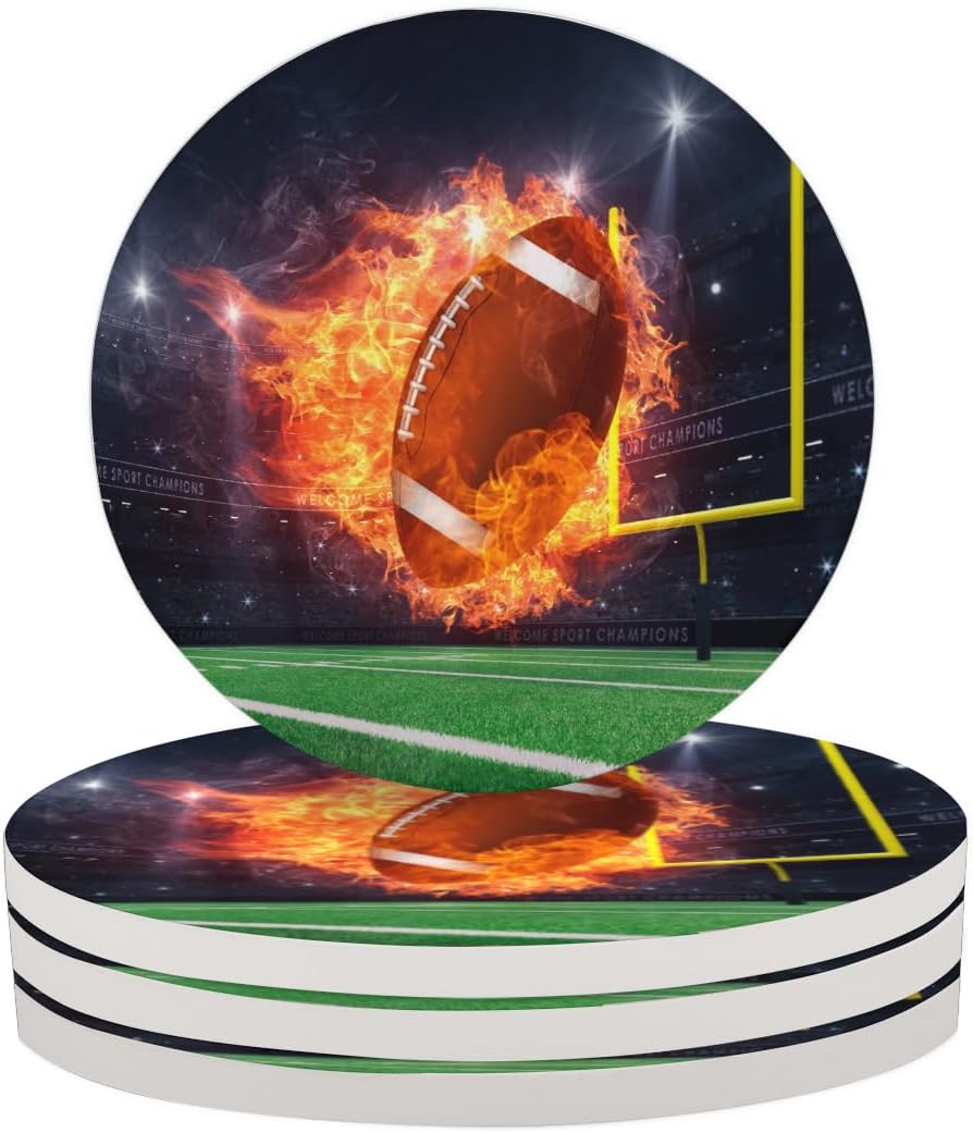 Ceramic Coasters for Drinks with Cork Back,Clean Soccer Display (2) 4 Inch Absorbent Coaster Set 4 Pack, Quick Dry Non-Slip Coaster Mats for Home, Office, Bar