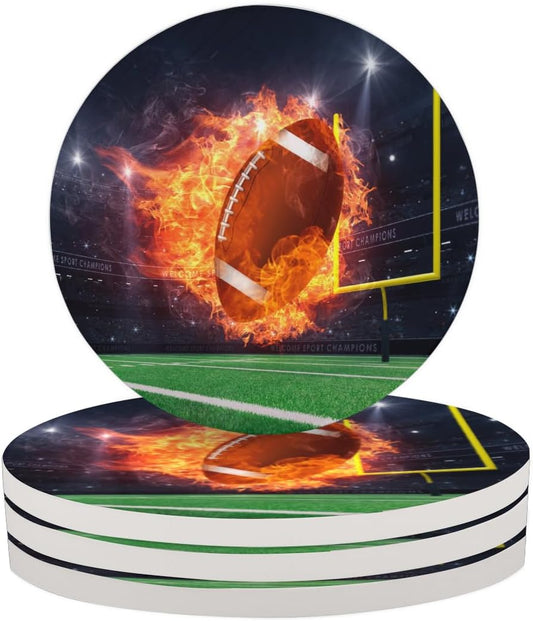 Ceramic Coasters for Drinks with Cork Back,Clean Soccer Display (2) 4 Inch Absorbent Coaster Set 4 Pack, Quick Dry Non-Slip Coaster Mats for Home, Office, Bar