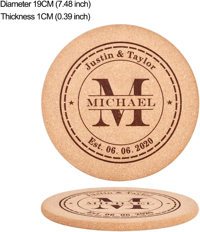 Personalized Cork Trivets, Custom Engraved Absorbent Trivets for Hot Dishes, Pots, Pans, Baking Sheets, Hot Plates for Table (M)