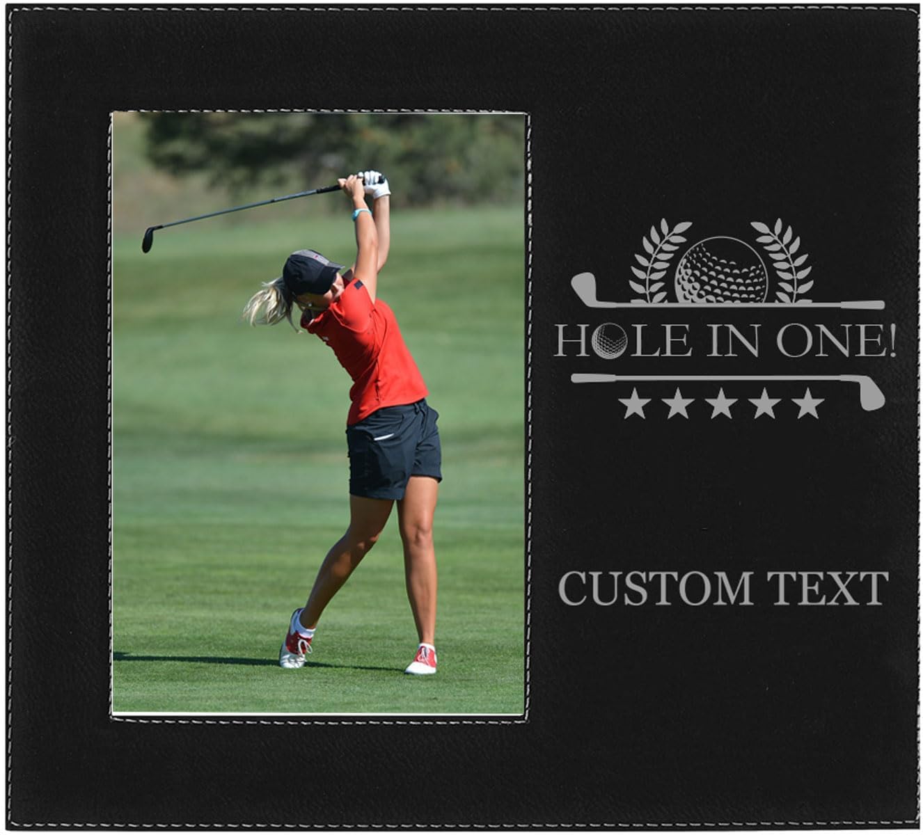 Hole-in-One Golfing Golf Faux Leather Black Leatherette Personalized Group Picture Family 5x7 Custom Portrait Vertical Kid's Photo Customized Frame