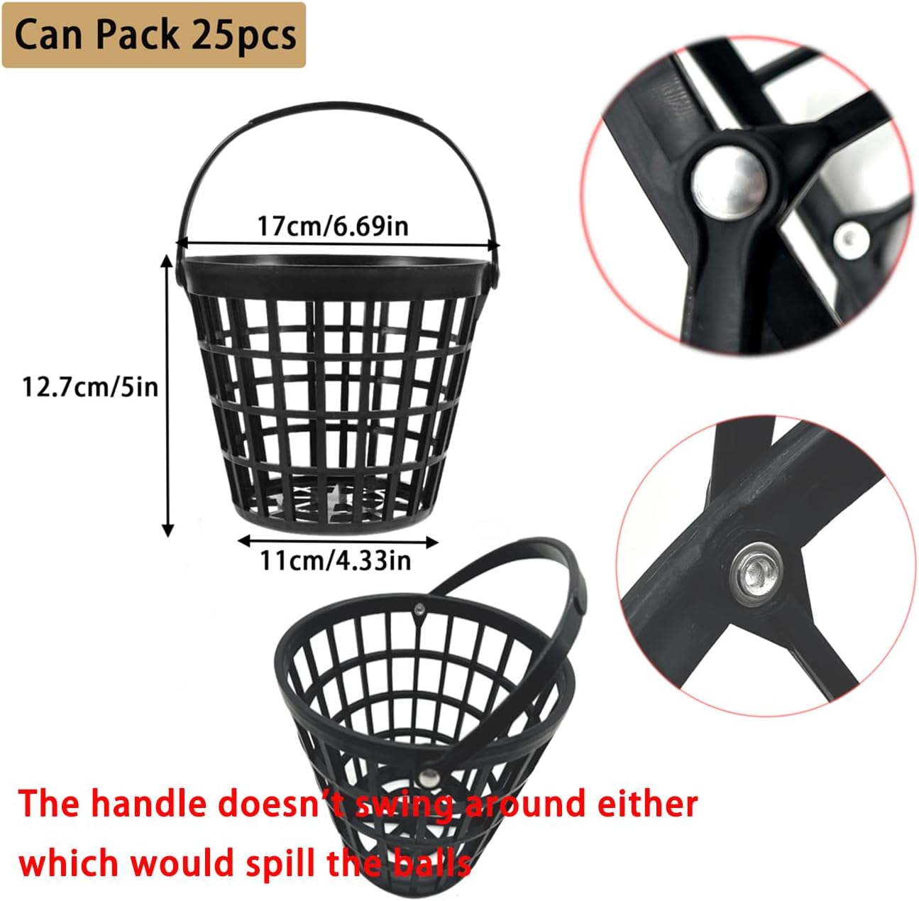 ZLY Golf Ball Basket,Golf Ball Container Ball Bucket with Handle,Holds 25 Balls,Plastic Balls Holder,Black (Holds 25 Balls)