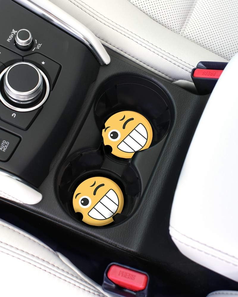 Elektroplate Funny Winking Face Automotive Ceramic Coasters (2.6" Diameter) | Universal Fit for All Cars, Trucks, SUVs, and More | Absorbent Non-Slip Durable | Set of 2