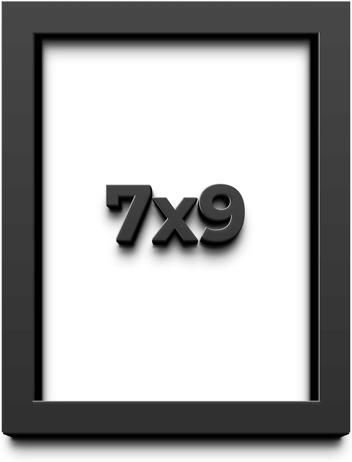 7x9 Shadow Box Black Solid Wood Display Frame with White Acid-Free Backing UV Acrylic & Hanging Hardware - with 3/4" Usable Depth